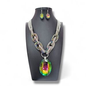 Multicolor Statement Necklace and Earring Set